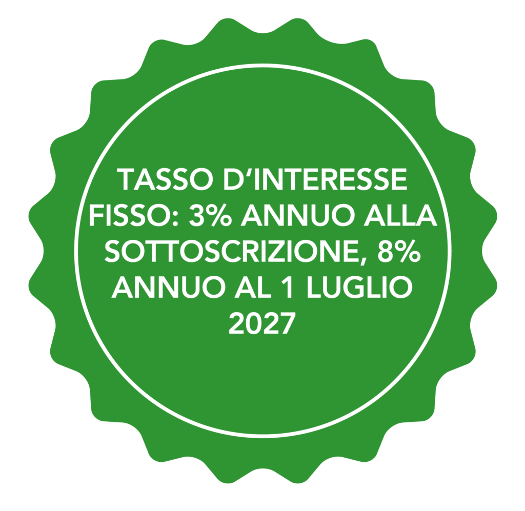 TASSO D‘INTERESSE FISSO: 3% ANNUO ALLA SOTTOSCRIZIONE, 8% ANNUO AL 1 LUGLIO 2027