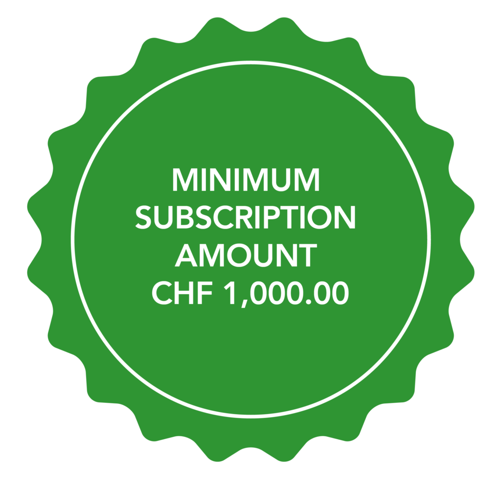Note with the text: MINIMUM SUBSCRIPTION AMOUNT CHF 1,000.00