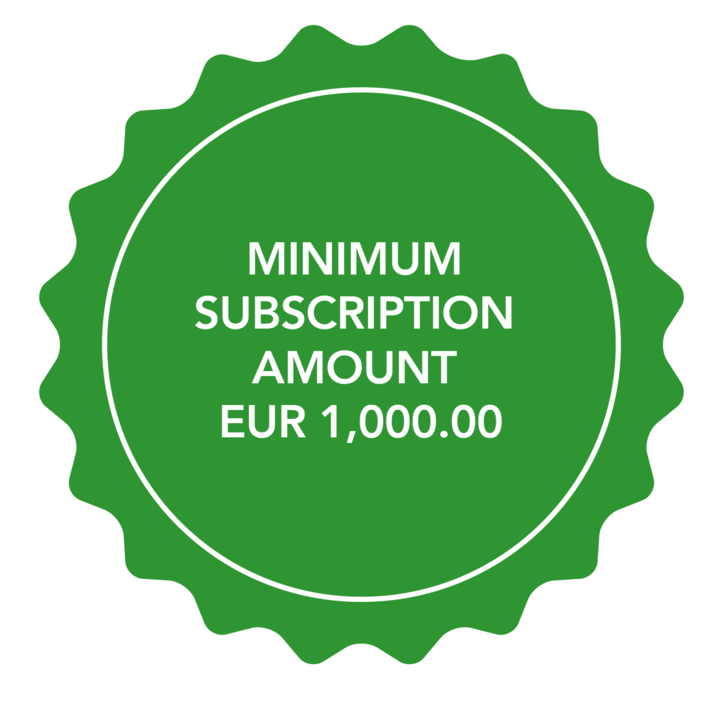 Note with the text: MINIMUM SUBSCRIPTION AMOUNT EUR 1,000.00