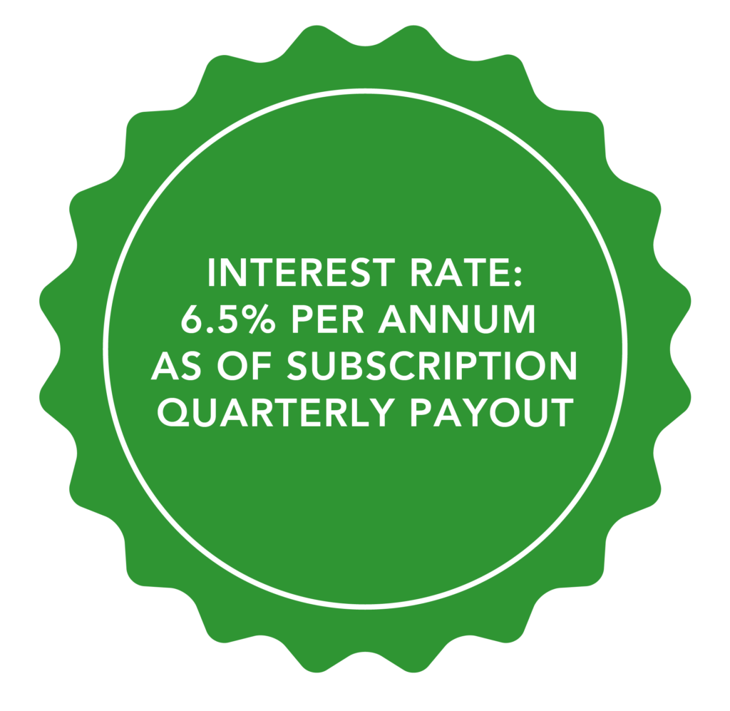 Note with the text: 6.5 % per annum as of subscription Quarterly payout