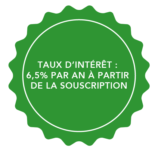 Note avec le texte : Taux d’intérêt : 6,5% par an à partir de la souscription