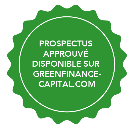 Note avec le texte : Prospectus approuvé disponible sur greenfinance-capital.com