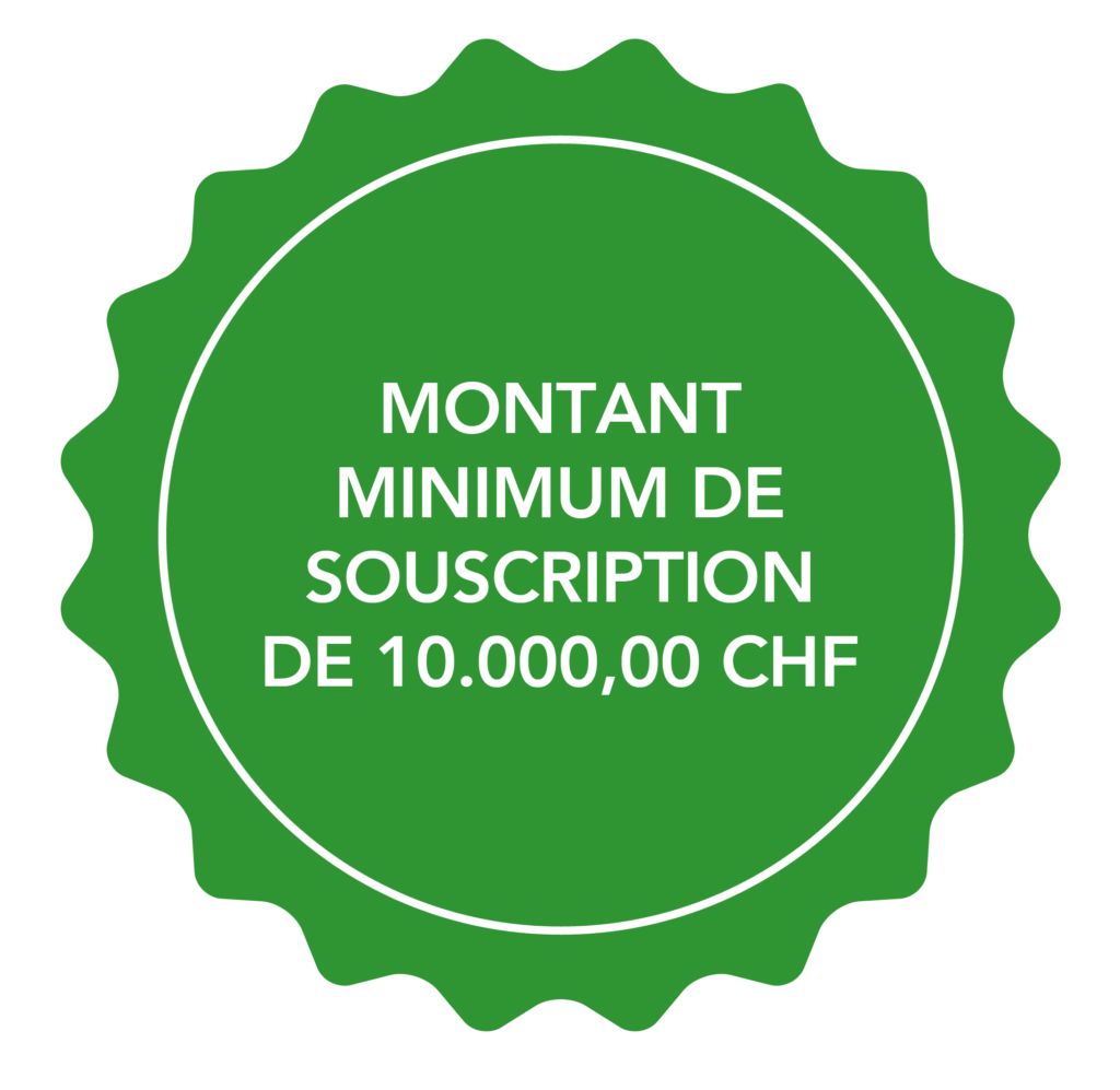 Note avec le texte: Montant minimum de souscription de 10.000,00 CHF