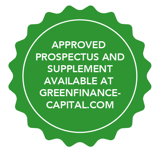 Note with the text: approved prospectus and supplement available at greenfinance-capital.com