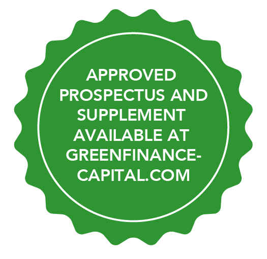 Note with the text: APPROVED PROSPECTUS AND SUPPLEMENT AVAILABLE AT GREENFINANCE-CAPITAL.COM