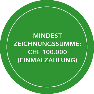 Hinweis mit dem Text: Mindestzeichnungssumme: CHF 100.000 (Einmalzahlung)