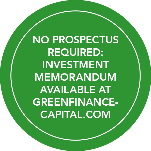 Note with the text: NO PROSPECTUS REQUIRED: INVESTMENT MEMORANDUM AVAILABLE AT GREENFINANCE-CAPITAL.COM
