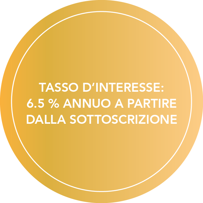 Nota con il testo: TASSO D‘INTERESSE: 6.5 % ANNUO A PARTIRE DALLA SOTTOSCRIZIONE